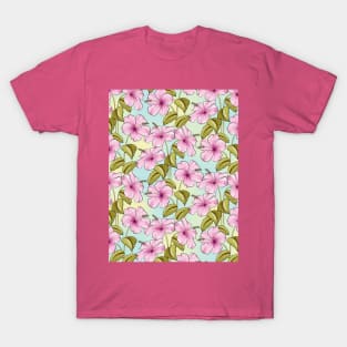 Pink Hibiscus Flowers Pattern T-Shirt